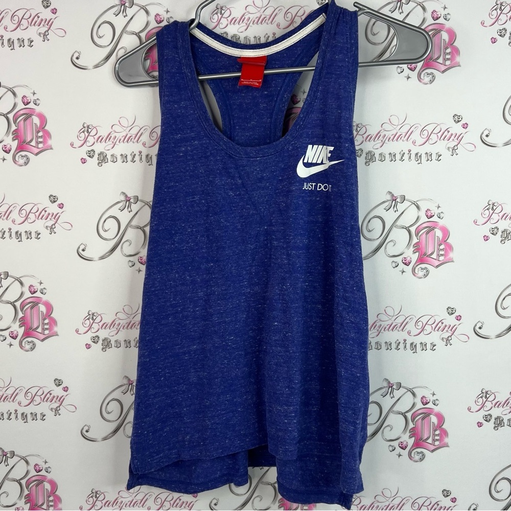 Nike tank top racer back logo white Women's Heathered Blue Tank Top